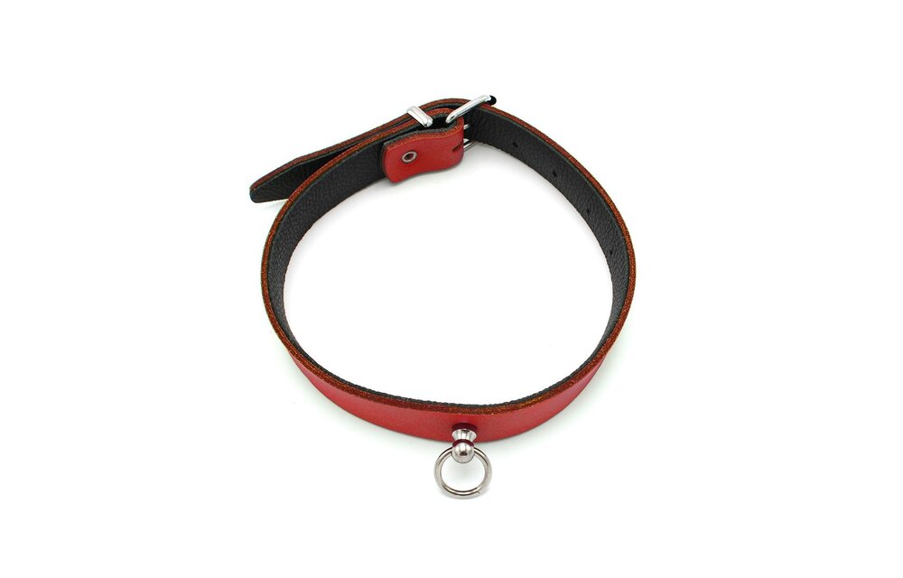 Leder Mini-O-Ring-Halsband Rot | Luxuriöses BDSM-Accessoire