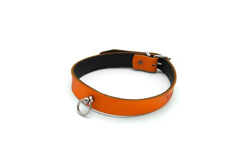 Leather Mini O-Ring Collar Orange | Luxury BDSM Accessory