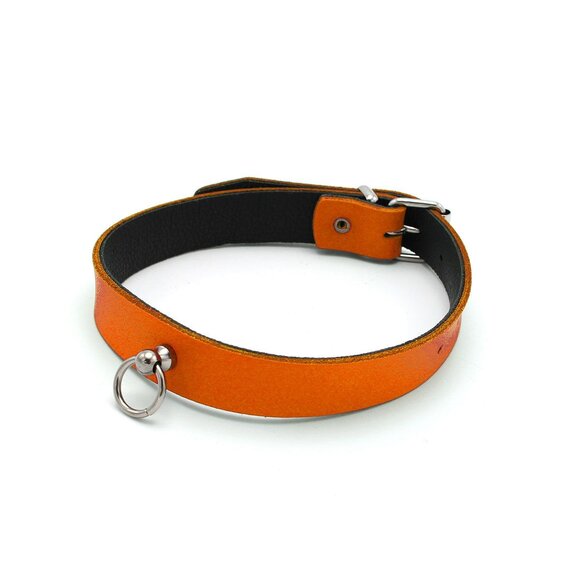 Leren Collar Mini O-Ring Oranje
