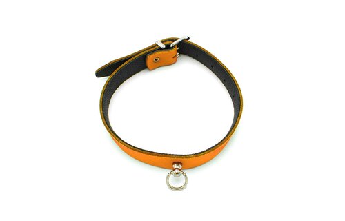 Leather Mini O-Ring Collar Orange | Luxury BDSM Accessory