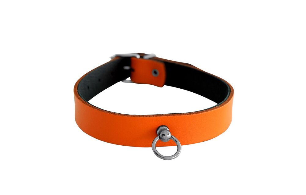 Leren Mini O-Ring Halsband Oranje | Luxe BDSM Accessoire