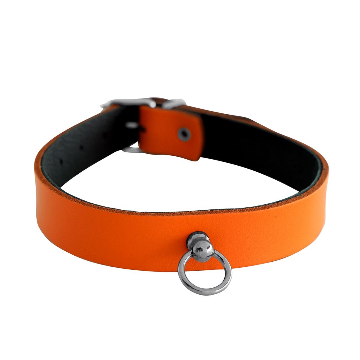Leather Mini O-Ring Collar Orange | Luxury BDSM Accessory