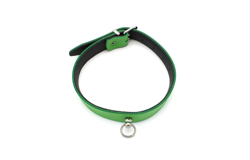 Leren Mini O-Ring Halsband Groen | BDSM Halsband Echt Leer