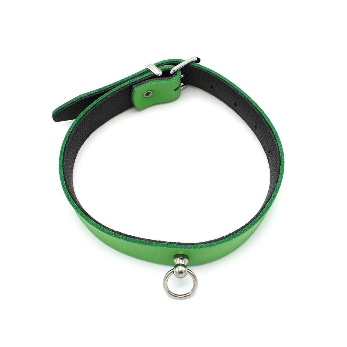 Leren Mini O-Ring Halsband Groen | BDSM Halsband Echt Leer