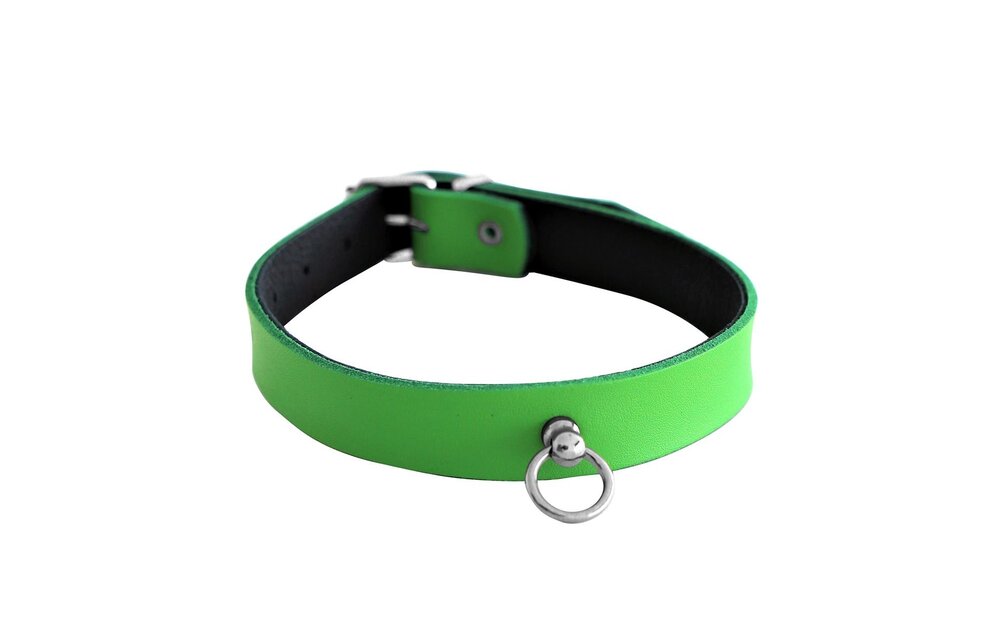 Leren Mini O-Ring Halsband Groen | BDSM Halsband Echt Leer
