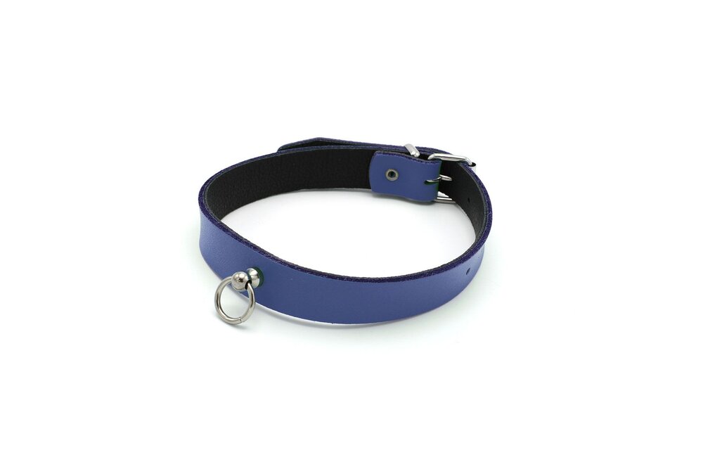 Lederhalsband Mini-O-Ring Blau | Luxuriöses BDSM-Halsband 49 cm
