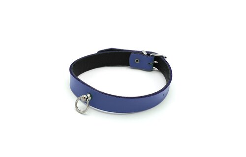 Lederhalsband Mini-O-Ring Blau | Luxuriöses BDSM-Halsband 49 cm