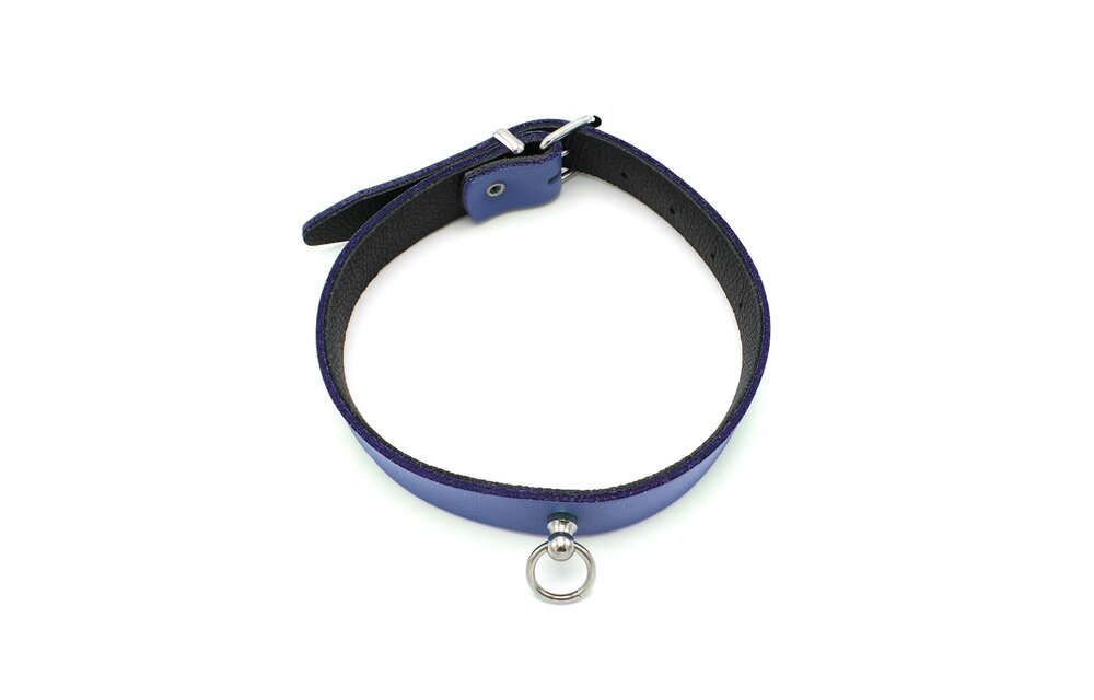 Leren Collar Mini O-Ring Blauw | Luxe BDSM Halsband 49 cm
