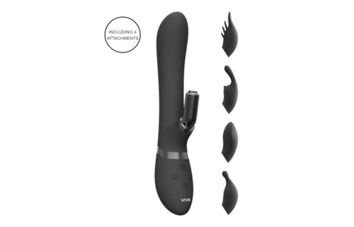 Chou – Luxe Vibrator met verwisselbare clitoris sleeves – Zwart