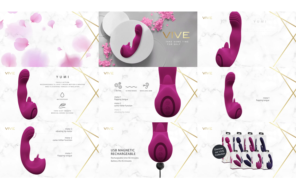 Yumi Triple Motor G-Spot Vibrator & Tong Stimulator Roze