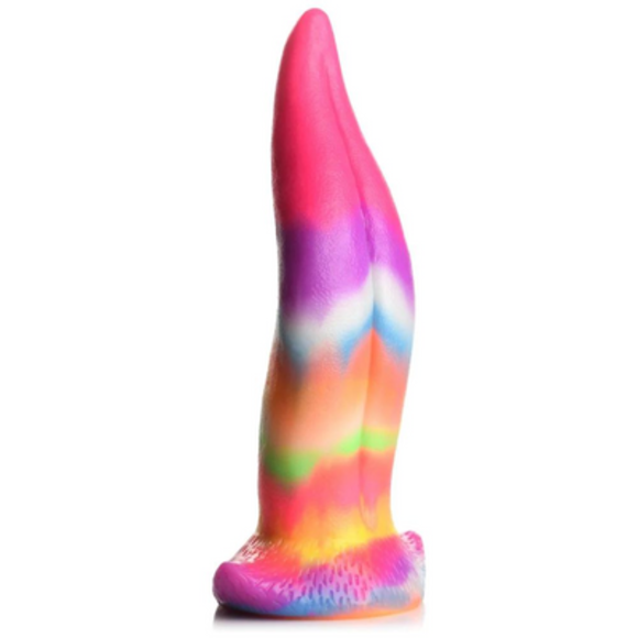 Eenhoorntong - Lichtgevende Siliconen Dildo - Regenboog