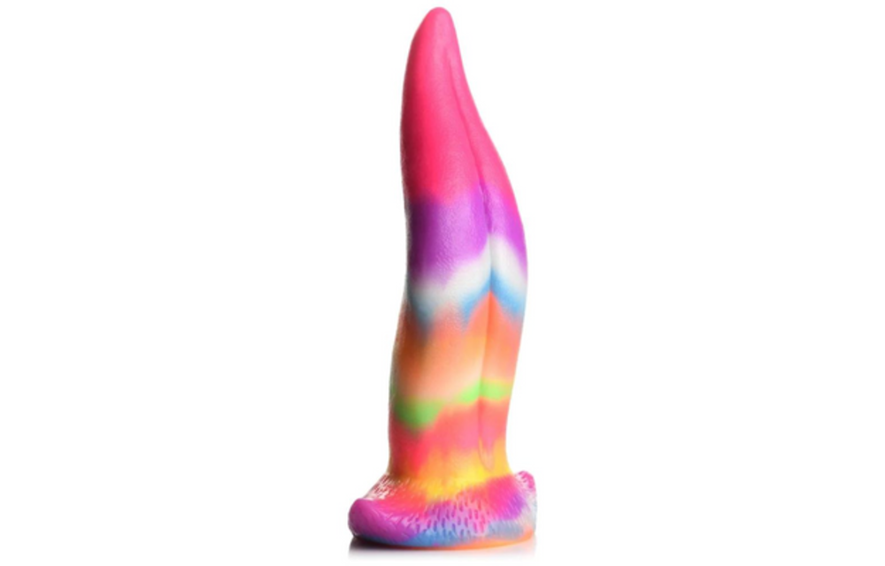 Eenhoorntong - Lichtgevende Siliconen Dildo - Regenboog