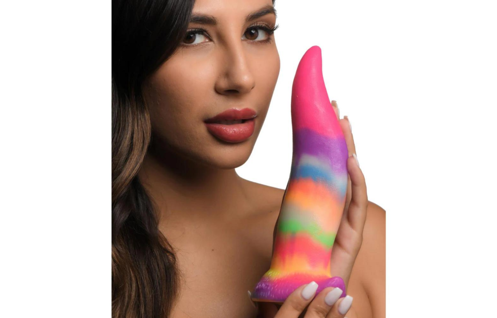 Eenhoorntong - Lichtgevende Siliconen Dildo - Regenboog