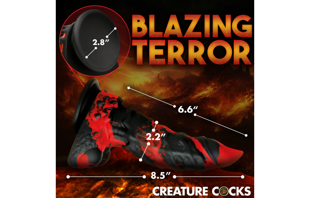 Feuerdämon Fire Demon Silikondildo 22 cm – Rot/Schwarz