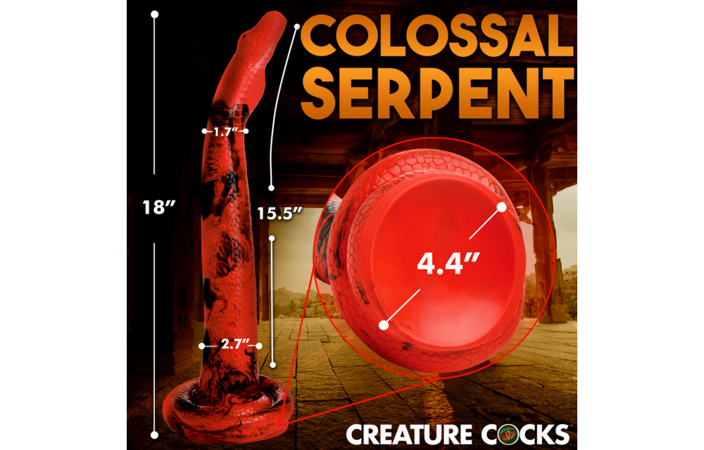 King Cobra Silicone Dildo 45.7 cm – Red/Black, Hands-free