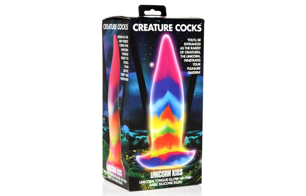 Eenhoorntong - Lichtgevende Siliconen Dildo - Regenboog