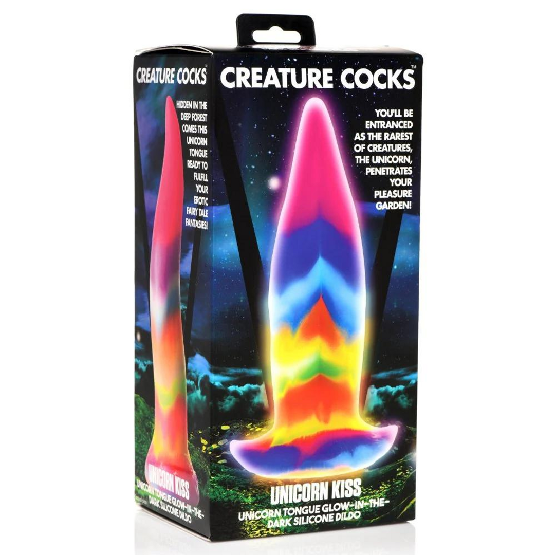 Eenhoorntong 21,3 cm - Siliconen Dildo Regenboog Glow