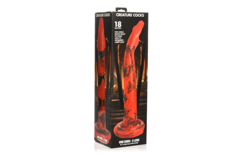 King Cobra Silikon-Dildo 45,7 cm – Rot/Schwarz, freihändig