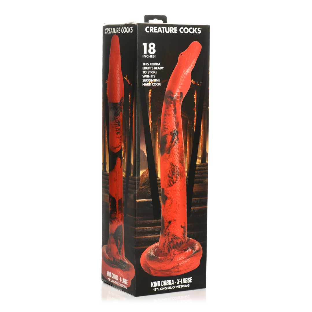 King Cobra Silikon-Dildo 45,7 cm – Rot/Schwarz, freihändig