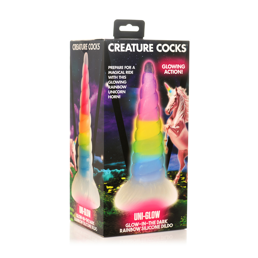 UniGlow Rainbow Glow Dildo 18 cm - Silicone & Luminous