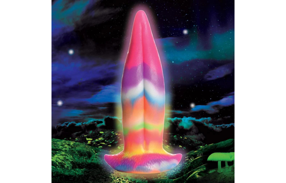 Eenhoorntong - Lichtgevende Siliconen Dildo - Regenboog