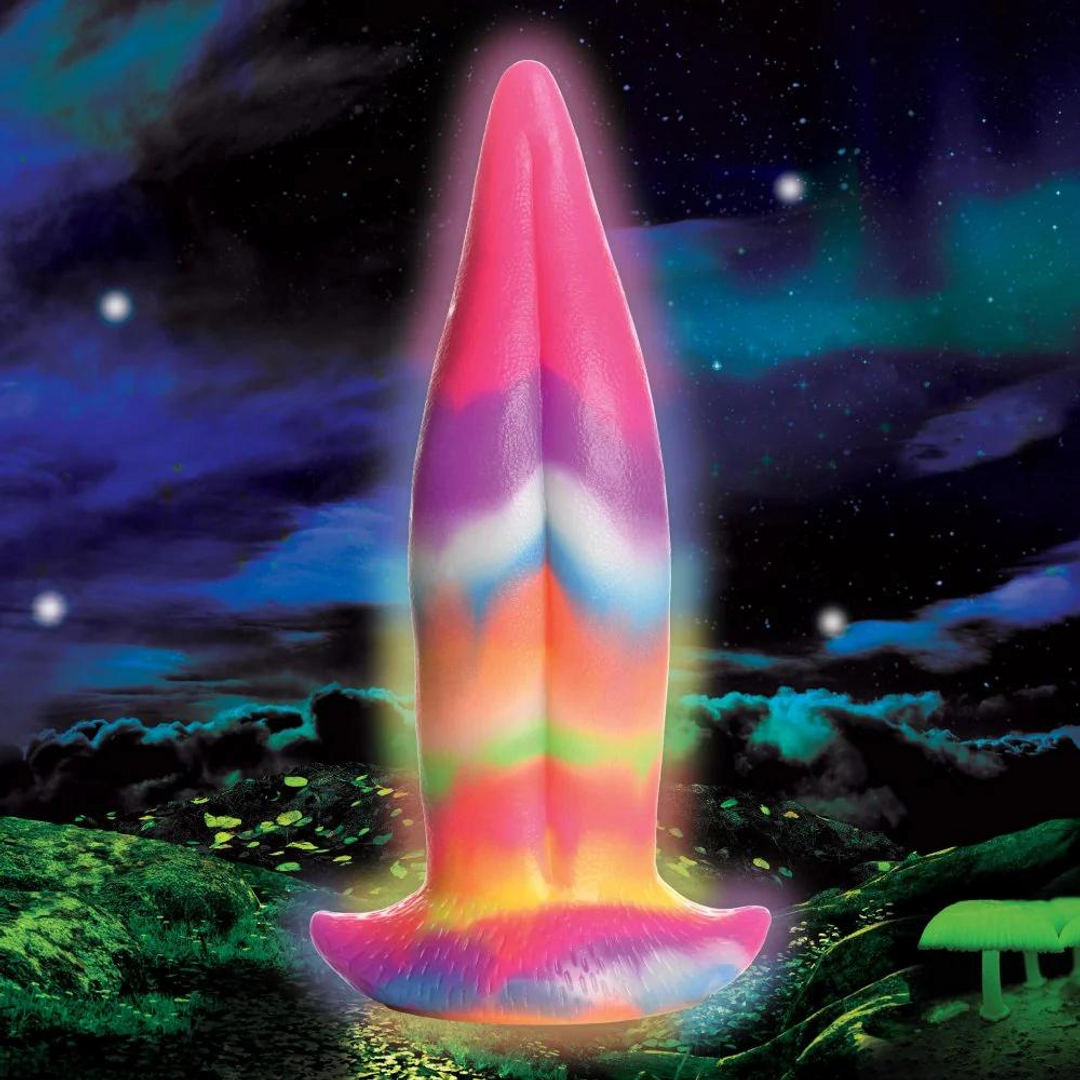 Eenhoorntong 21,3 cm - Siliconen Dildo Regenboog Glow