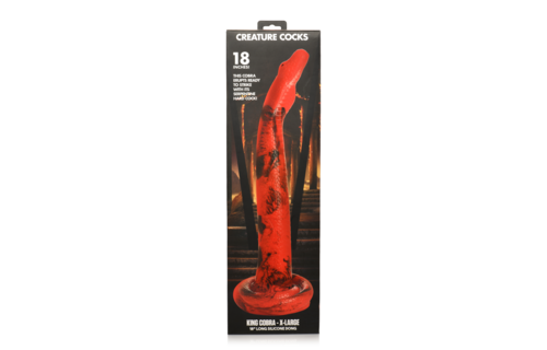 King Cobra Siliconen Dildo 45,7 cm – Rood/Zwart, Handsfree