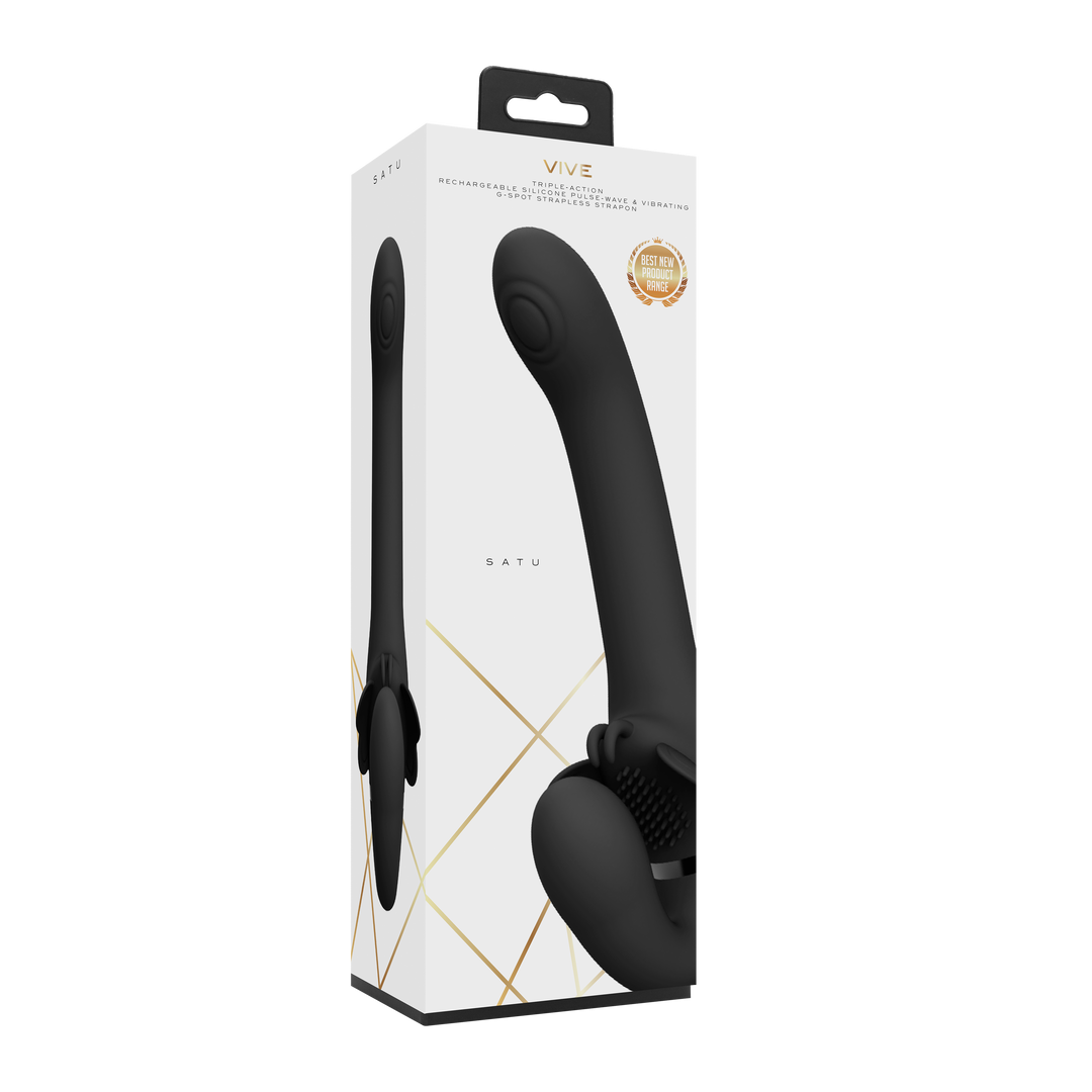 Satu Strapless Strapon Zwart – Pulse-Wave & Vibratie Genot