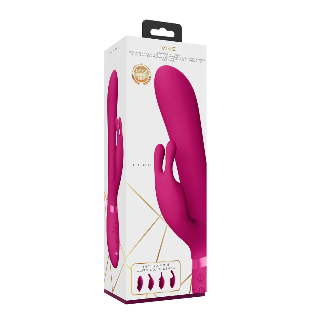 Chou - Luxus-Vibrator mit austauschbaren Klitoris-Hülsen - Rosa