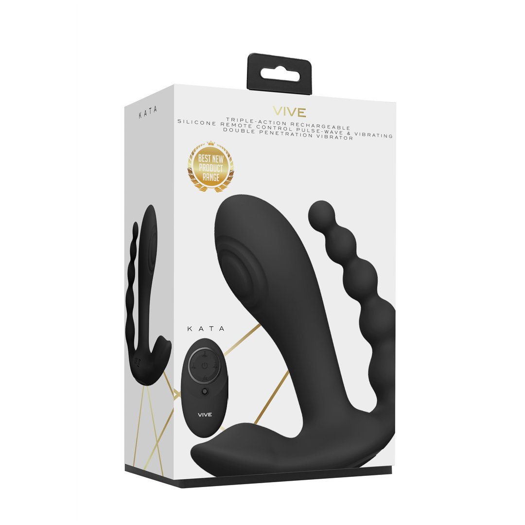 Kata - Pulse Wave Vibrating Double Penetration Vibrator - Black