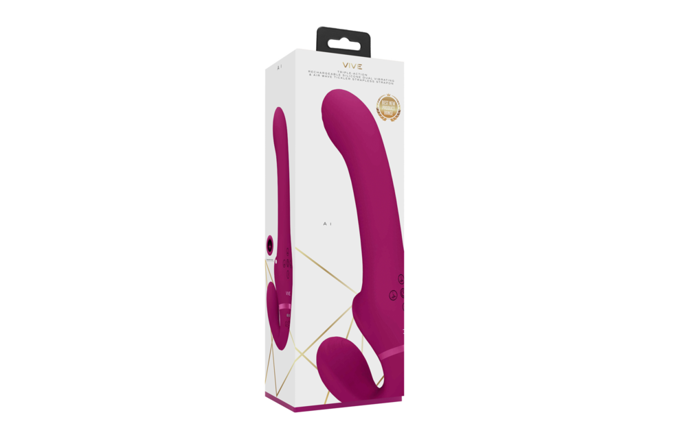 Ai - Dual Vibrating  Air Wave Tickler Strapless Strapon - Pink
