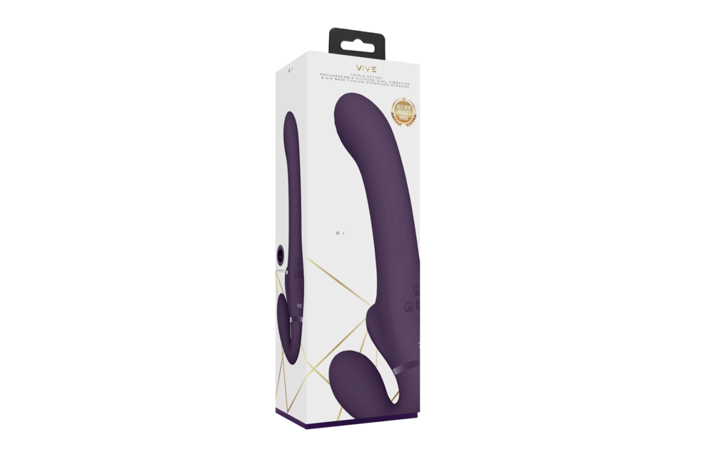 Vive AI Strapless Strapon Paars – Dual Vibratie & Luchtgolf