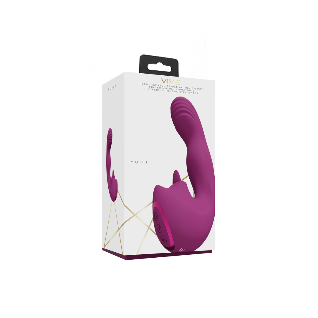 Yumi - Triple Motor G-Spot Finger Motion Vibrator and Flickering Tongue Stimulator - Roze