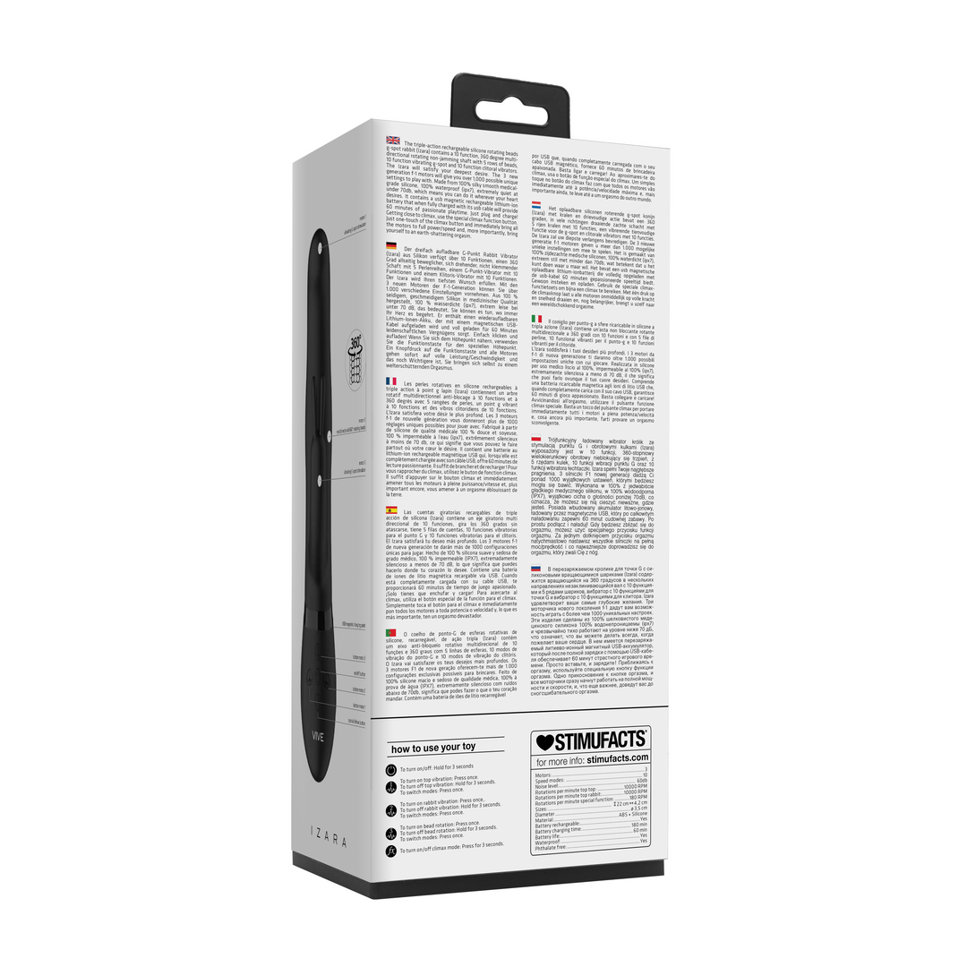 Izara Rabbit Vibrator Schwarz – Rotierende Perlen & 10 Modi