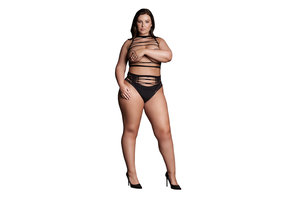 Helike XLV - Two Piece with Open Cups, Crop Top and Pantie - Plus Size
