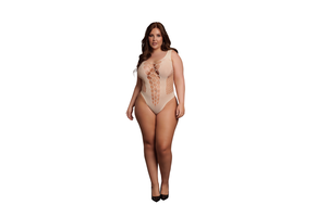 V-Neck Teddy with Opaque Panels - Queen Size
