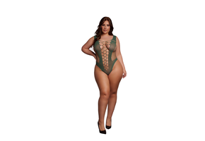 V-Neck Teddy with Opaque Panels - Queen Size