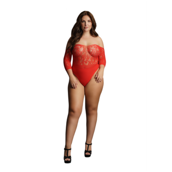 Crotchless Strass Teddy Plus Size Red - Luxury & Comfort