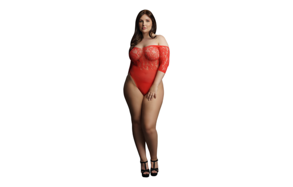 Rhinestone Bodysuit Plus Size Red | Le Désir 1XL-3XL