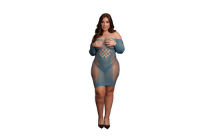 Long-Sleeved Net Mini Dress - Queen Size