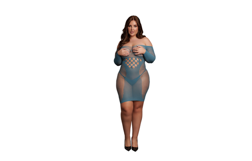 Long-Sleeved Net Mini Dress - Queen Size