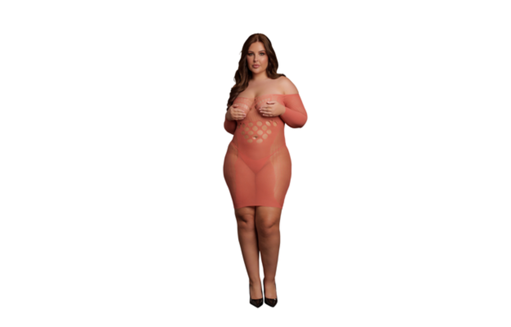 Netzkleid mit langen Ärmeln für Damen XL-4XL | Schick & elastisch