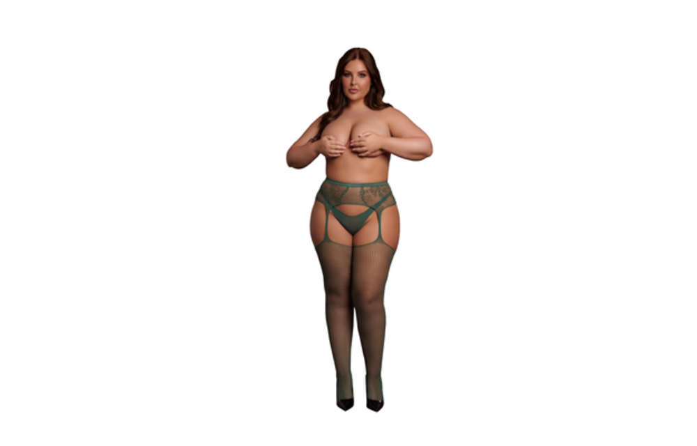 Fishnet and Lace Garterbelt Stockings - Queen Size