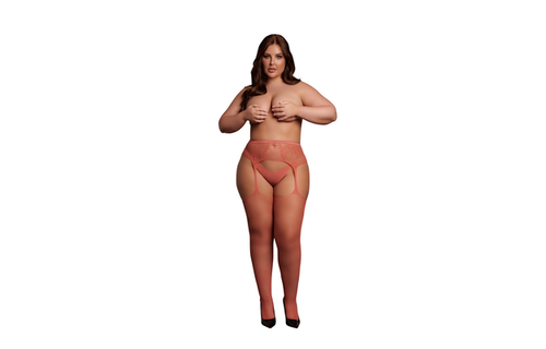 Netzstrümpfe mit Spitze XL-4XL – Le Désir Damen Größe Rot