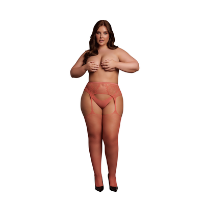 Netzstrümpfe mit Spitze XL-4XL – Le Désir Damen Größe Rot