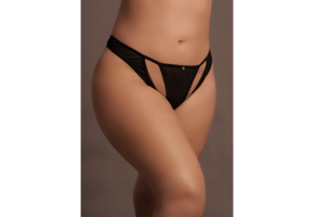 Milou - Elastischer Mesh-Slip mit offenem Schritt und goldenen Details - Große Größen