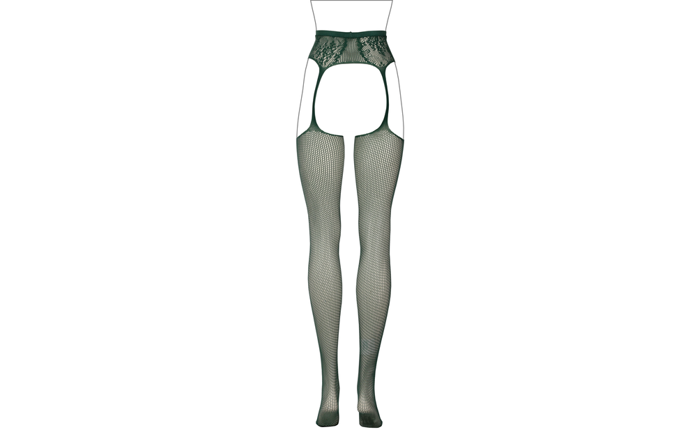 Fishnet & Lace Garter Stockings Green - One Size Le Désir