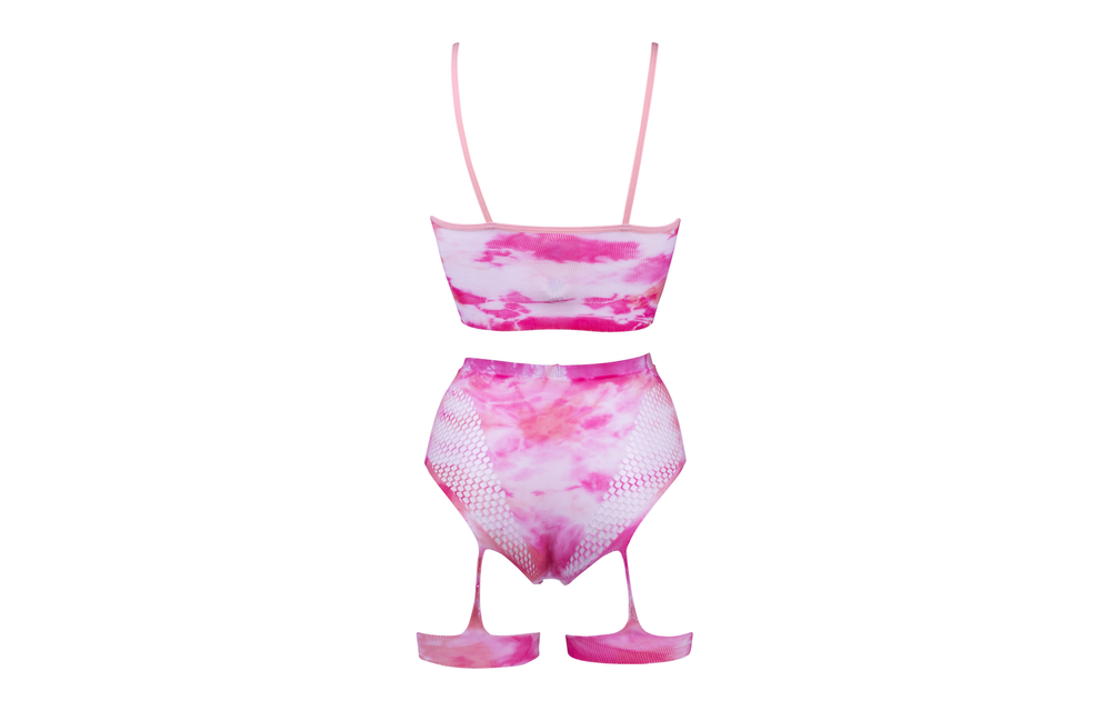 2-teiliges BH-Set mit Strumpfhalter & Bling-Sticker – Mehrfarbig