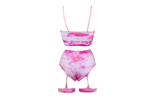 2-teiliges BH-Set mit Strumpfhalter & Bling-Sticker – Mehrfarbig