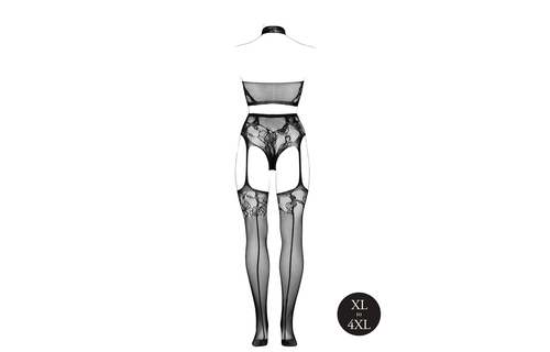 Zweiteiliges schwarzes Set XL-4XL mit Rollkragen und angenähten Strümpfen